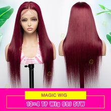 Load image into Gallery viewer, Ghair Magic Wigs #99J 13x4 Transparent Full Frontal Lace Wigs Human Hair Pre-Plucked