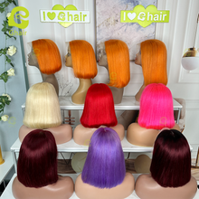 Load image into Gallery viewer, Ghair Colored Straight Short Bob Wigs 13x4 Transparent Lace Front Wigs For Black Women