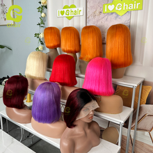 Load image into Gallery viewer, Ghair Colored Straight Short Bob Wigs 13x4 Transparent Lace Front Wigs For Black Women