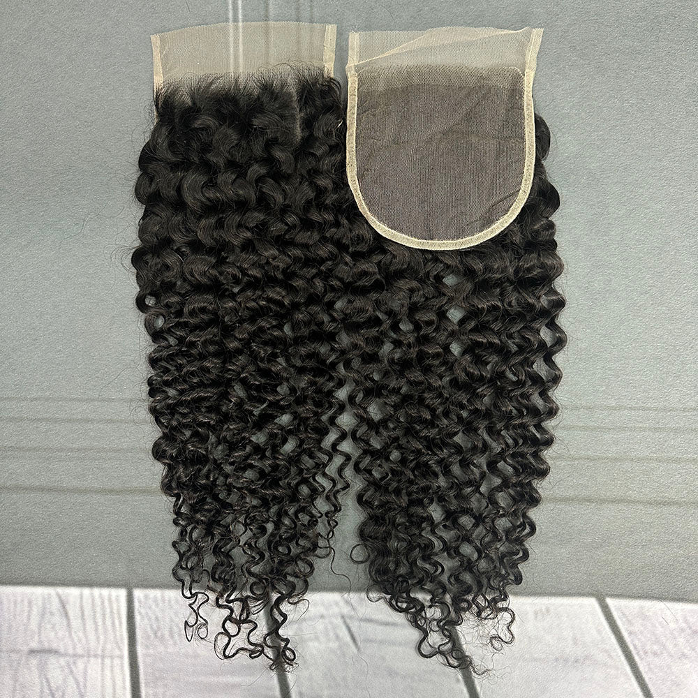 Ghair 5x5 Transparent Lace Closure Deep Curly Virgin Hair N1B#