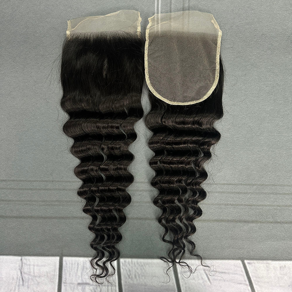 Ghair 5x5 Transparent Lace Closure Loose Deep Wave Virgin Hair N1B#