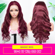 Load image into Gallery viewer, Ghair Magic Wigs #99J 13x4 Transparent Full Frontal Lace Wigs Human Hair Pre-Plucked
