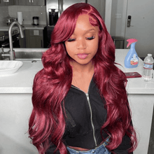 Load image into Gallery viewer, Ghair Magic Wigs #99J 13x4 Transparent Full Frontal Lace Wigs Human Hair Body Wave Colored
