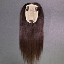 Load image into Gallery viewer, Ghair 9*14CM Straight Silk Base Hair Topper 2# Dark Brown 100% Virgin Human Hair for Thinning Hair &amp; Daily Wear
