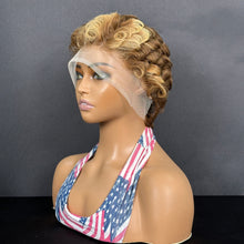 Load image into Gallery viewer, Ghair Pre Made 13x4 Transparent Lace Pixie Cut Wigs #4/27 Dark Brown &amp; Honey Blonde Human Hair Wigs Ready to Wear for Everyday &amp; Special Occasions
