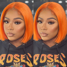 Load image into Gallery viewer, Ghair #Orange Bob Wig Short Straight 13x4 Lace Glueless Wigs 100% Human Hair Wigs
