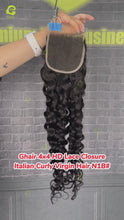 Load and play video in Gallery viewer, Ghair 4x4 HD Lace Closure Italian Curly Virgin Hair N1B#
