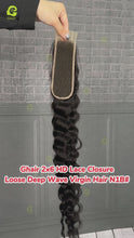 Load and play video in Gallery viewer, Ghair 2x6 HD Lace Closure HD Lace Loose Deep Wave Virgin Hair N1B#
