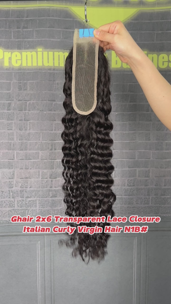 Ghair 2x6 Transparent Lace Closure Italian Curly Virgin Hair N1B#