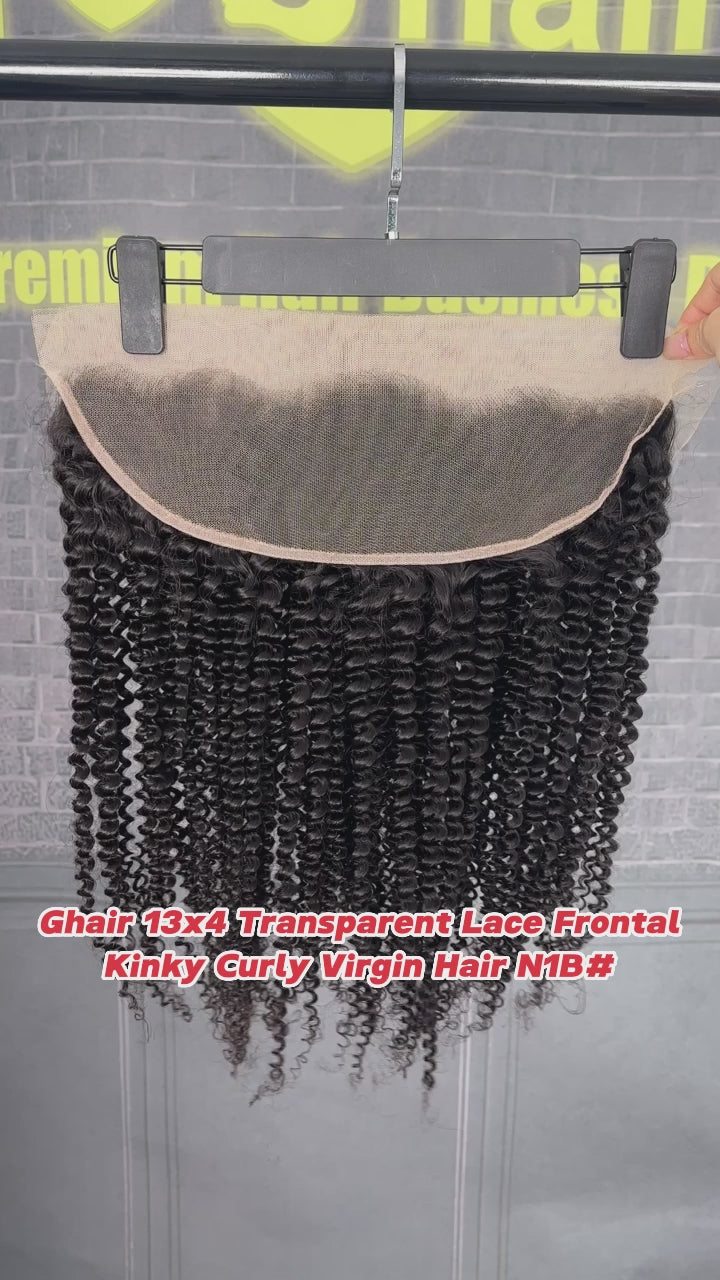 Ghair 13x4 Transparent Lace Frontal Kinky Curly Virgin Hair N1B#