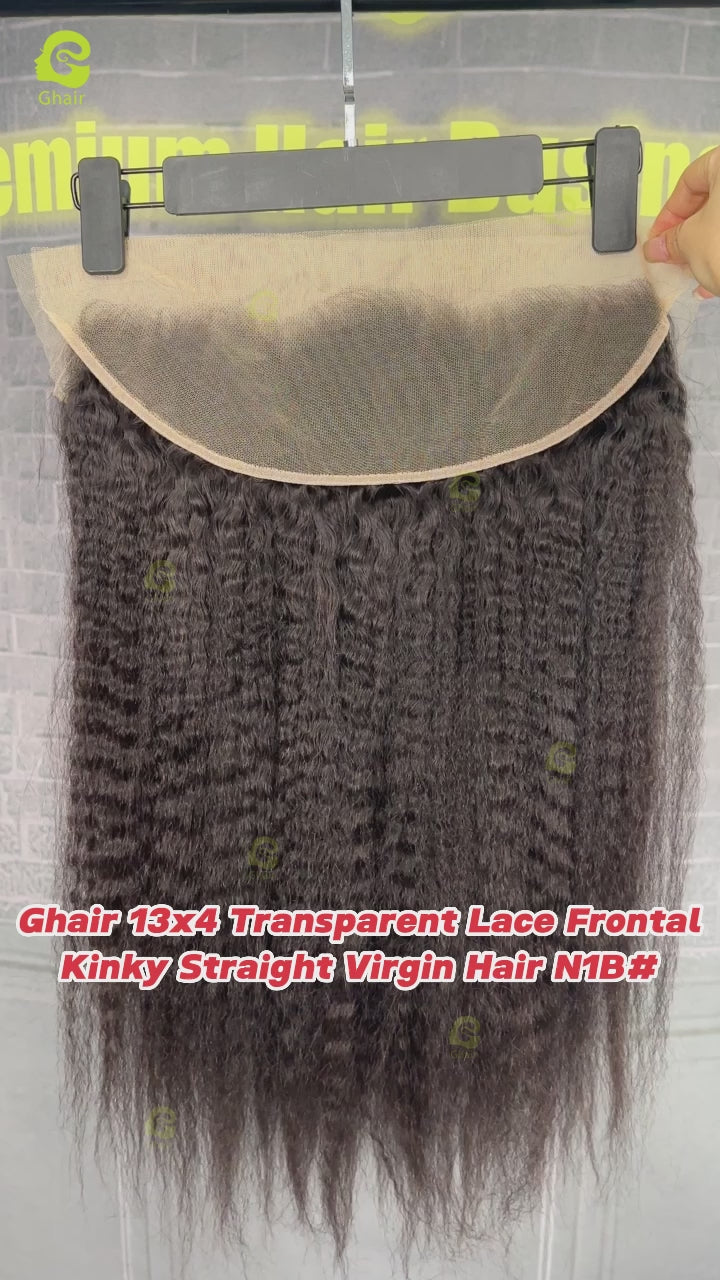 Ghair 13x4 Transparent Lace Frontal Kinky Straight Virgin Hair N1B#