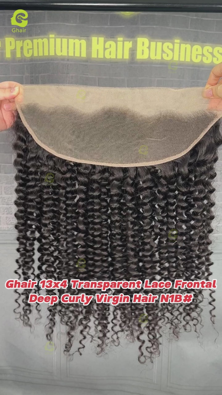 Ghair 13x4 Transparent Lace Frontal Deep Curly Virgin Hair N1B#