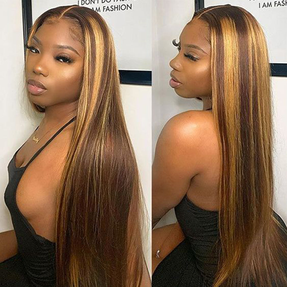 Ghair Highlight #4 27 5x5 Transparent Lace Closure Wigs Straight Colored Wig 100% Human Virgin Hair