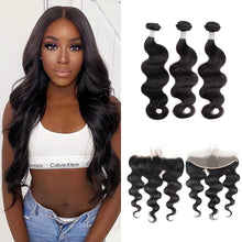 Load image into Gallery viewer, Ghair 100% Virgin Human Hair 3 Bundles With 13x4 HD Lace Frontal 12A Body Wave Hair Brazilian Hair
