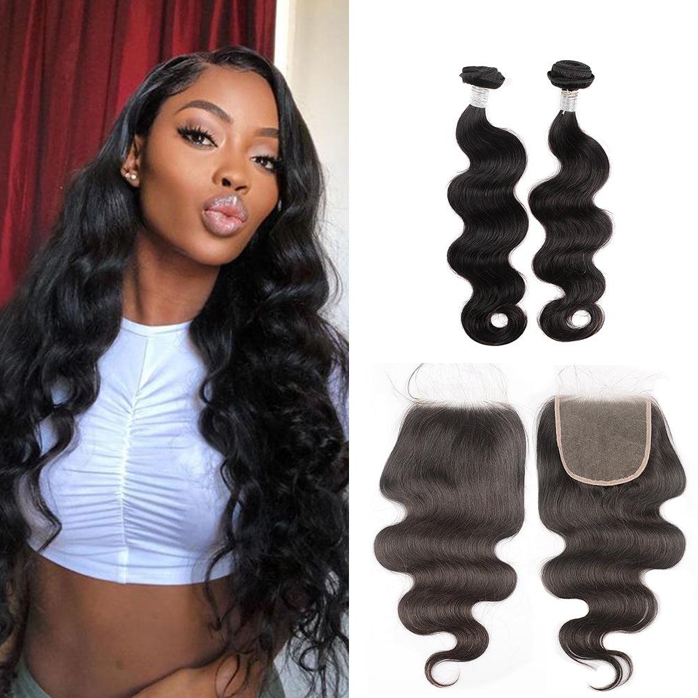 Ghair 100% Virgin Human Hair 2 Bundles With 5x5 HD Lace Closure 12A Body Wave Hair Brazilian Hair