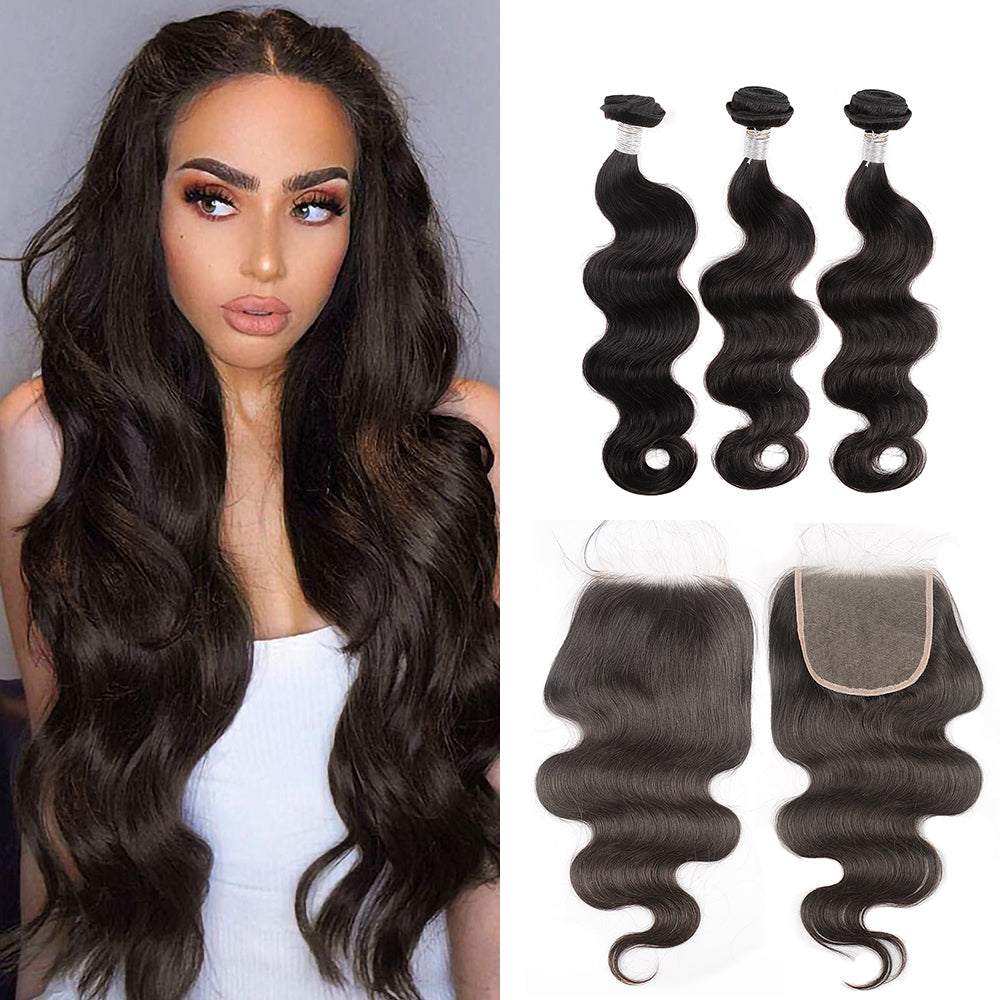 Ghair 100% Virgin Human Hair 3 Bundles With 5x5 HD Lace Closure 12A Body Wave Hair Brazilian Hair