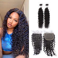 Load image into Gallery viewer, Ghair 100% Virgin Human Hair 2 Bundles With 5x5 HD Lace Closure 12A Deep Wave Hair Brazilian Hair
