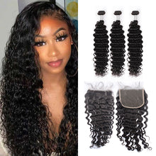 Load image into Gallery viewer, Ghair 100% Virgin Human Hair 3 Bundles With 5x5 HD Lace Closure 12A Deep Wave Hair Brazilian Hair
