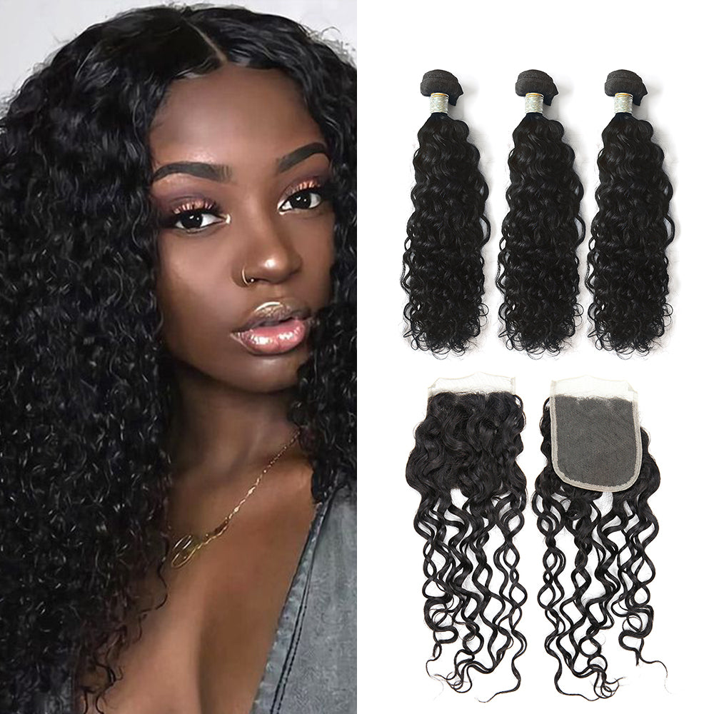 Ghair 100% Virgin Human Hair 3 Bundles With 4x4 HD Lace Closure 12A Itlian Curly Hair Brazilian Hair