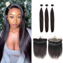 Load image into Gallery viewer, Ghair 100% Virgin Human Hair 3 Bundles With 13x4 HD Lace Frontal 12A Straight Wave Hair Brazilian Hair
